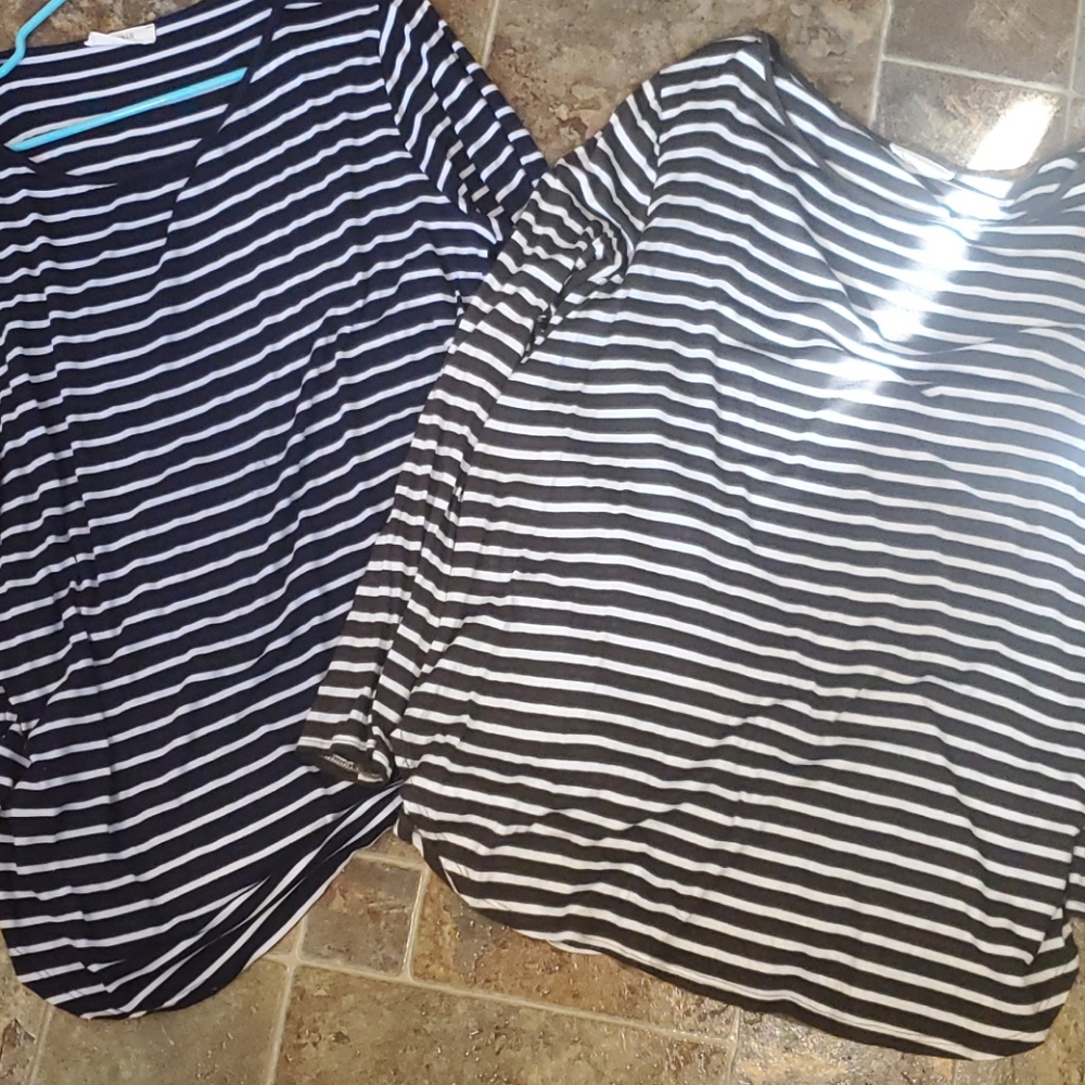 Navy and olive striped long sleeve tops